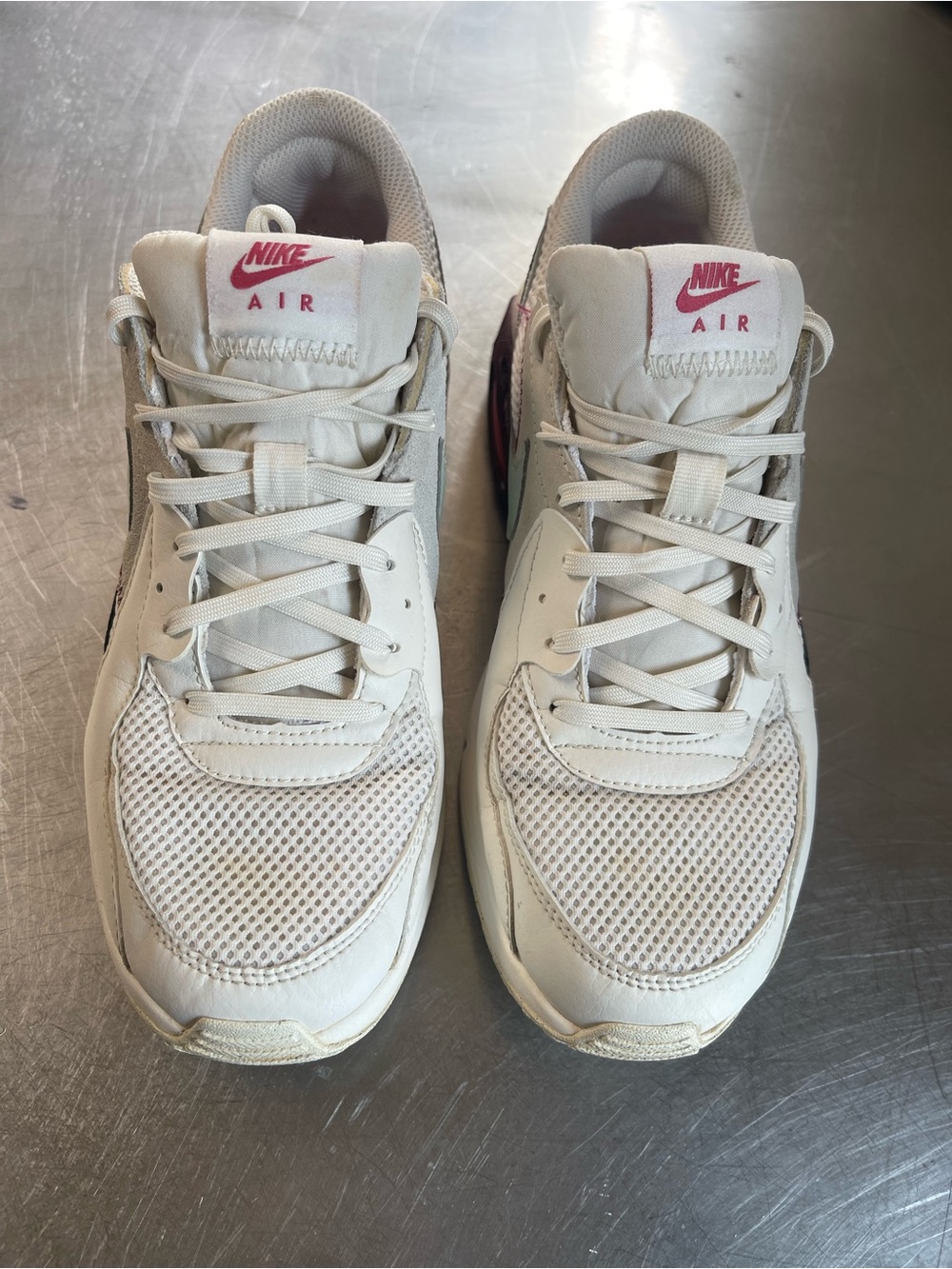 Nike Air Men's Cream White Sneakers with Pink Logo